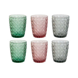 Glazenset DKD Home Decor Groen Grijs Roze Kristal Met reliëf 240 ml (6 Stuks)