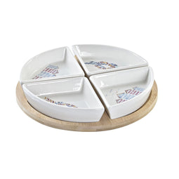 Set voor voorgerechtjes DKD Home Decor Blauw Natuurlijk Bamboe Keramiek Mediterrane 21,5 x 21,5 x...