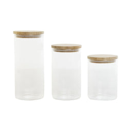 Set van 3 Potjes Home ESPRIT Transparant Siliconen Bamboe Borosilicaatglas 10 x 10 x 22,3 cm