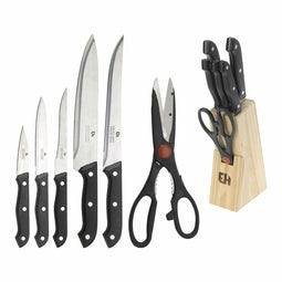 Keukenmessenset met standaard Excellent Houseware Schaar 7 Onderdelen Zwart Hout Roestvrij staal...