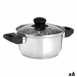 Kookpot met Glazen Deksel Zilverkleurig Roestvrij staal 1,8 L 28 x 9 x 18 cm (6 Stuks)