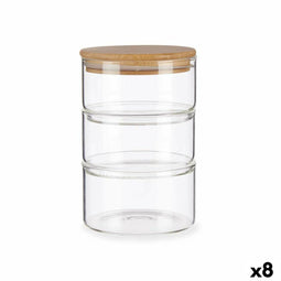 Set van stapelbare en luchtdichte voedselcontainers Transparant Bamboe 1,2 L 11,2 x 17,5 x 11,2 c...