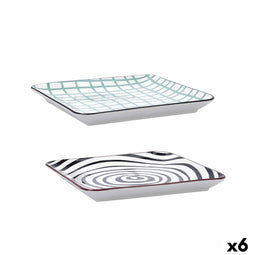 Snackdienblad Bidasoa Zigzag Multicolour Keramisch 21 x 21 cm (6 Stuks)