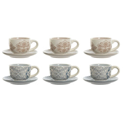 Set van Kopje met Schotel Home ESPRIT Blauw Beige Metaal Dolomite 180 ml (2 Stuks)