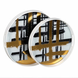 Snackdienblad Wit Zwart Gouden PVC Kristal Abstract 42 x 42 x 4,2 cm (2 Stuks)