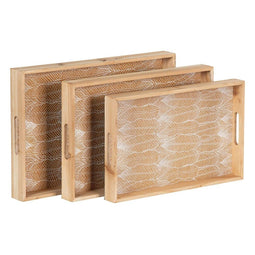 Snackdienblad 45 x 31 x 5 cm Lakens Natuurlijk Hout Rotan 3 Onderdelen