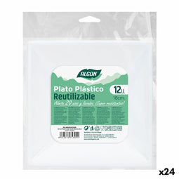 Set van herbruikbare borden Algon Vierkant Wit Plastic 18 x 18 x 4 cm (24 Stuks)