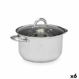 Kookpot met Glazen Deksel Zilverkleurig Roestvrij staal 34 x 14,5 x 25,5 cm (6 Stuks)