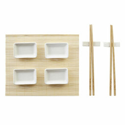 Sushi-set DKD Home Decor Metaal Bamboe Wit Natuurlijk Orientaals 30 x 40 cm 28 x 22 x 2,5 cm (9 O...