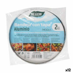Bakje met deksel Algon Rond Aluminium 1,4 L 21 x 21 x 6,5 cm (12 Stuks)