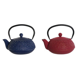 Theepot DKD Home Decor Blauw Rood Ijzer 900 ml (2 Stuks)