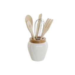 Pot voor Keukengerei DKD Home Decor Wit Bamboe Porselein 10,5 x 10,5 x 12 cm 6 Onderdelen