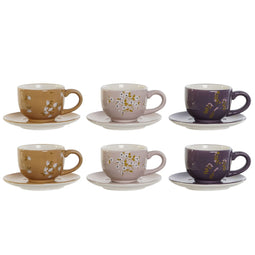 Set van koffiekopjes DKD Home Decor Geel Roze Mosterd Lila Metaal 180 ml
