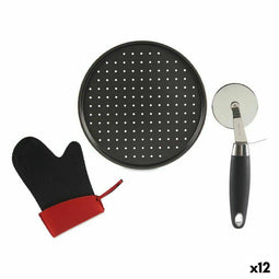 Keukenset Pizza Zwart Roestvrij staal Plastic 33 x 2 x 33 cm (12 Stuks)