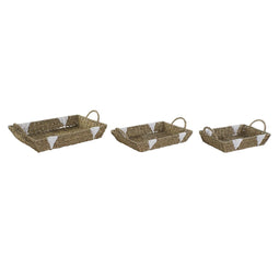 Set van trays Home ESPRIT Wit Natuurlijk Metaal Boho 51 x 30,5 x 13 cm (3 Stuks)