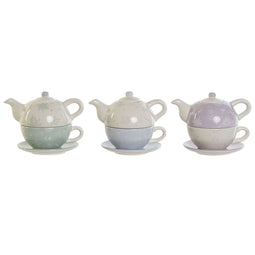 Theepot DKD Home Decor Blauw Wit Groen Lila Dolomite 750 ml (3 Stuks)