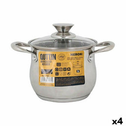 Pot met Glazen Deksel Inde New Neron Staal 17,5 x 13,2 cm (4 Stuks)