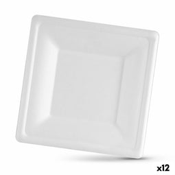 Bordenset Algon Wegwerp Wit Suikerriet Vierkant 20 cm (12 Stuks)