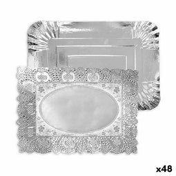 Snackdienblad Algon Wegwerpbaar Zilverkleurig Rechthoekig 23 x 29,5 x 1 cm (48 Stuks)