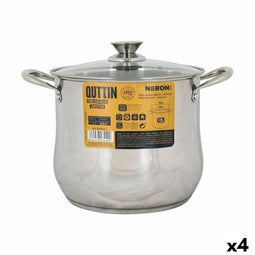 Pot met Glazen Deksel Inde New Neron Staal 25,7 x 21,5 cm (4 Stuks)