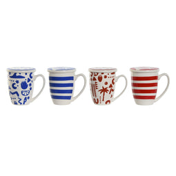 Kop met theefilter Home ESPRIT Blauw Rood Roestvrij staal Porselein 380 ml (4 Stuks)
