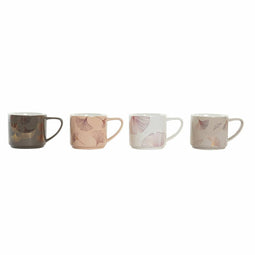 Set van 4 mokken DKD Home Decor Grijs Beige Roze Gouden Metaal Wit Modern (330 ml)