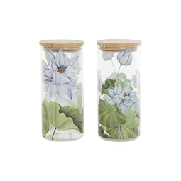 Tin DKD Home Decor Blauw Wit Groen Natuurlijk Siliconen Bamboe Borosilicaatglas 1,4 L 10 x 10 x 2...