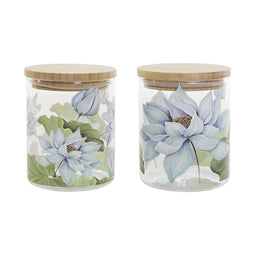 Tin DKD Home Decor Blauw Wit Groen Natuurlijk Siliconen Bamboe Borosilicaatglas 700 ml 10 x 10 x...