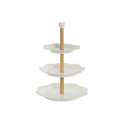 Fruitschaal DKD Home Decor Wit Natuurlijk Bamboe Porselein 25 x 25 x 34 cm