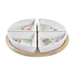 Set voor voorgerechtjes DKD Home Decor Wit Multicolour Natuurlijk Bamboe Keramiek Tropisch 21,5 x...