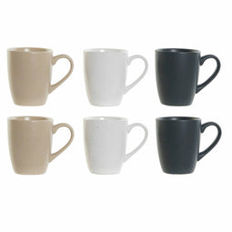 Set van 6 kopjes DKD Home Decor Wit Beige Natuurlijk Donker grijs Rubberwood Plastic Keramiek 160 ml