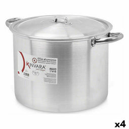 Casserolepan met deksel Ø 30 cm Zilverkleurig Aluminium (4 Stuks)