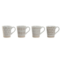 Set van 4 mokken Home ESPRIT Wit Beige Keramiek Boho 360 ml