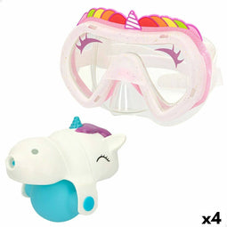 Set van waterpistool en duikbril Eolo Eenhoorn 14,5 x 10 x 6,5 cm (4 Stuks)