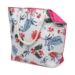 Strandtas 55,5 x 39 cm Roze Blommor Rood