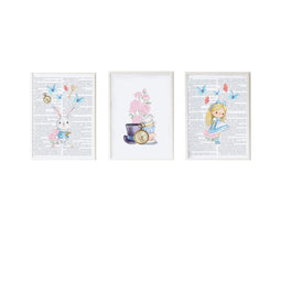 Set van 3 Schilderijen Crochetts Alice Multicolour Hout MDF 33 x 43 x 2 cm Konijnenvlees Blommor...