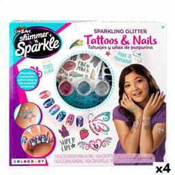 Schoonheidsset Cra-Z-Art 1 x 8,5 x 1 cm Kinderen Tatoeages Nagels 4 Stuks