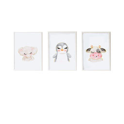 Set van 3 Schilderijen Crochetts Multicolour Hout MDF 33 x 43 x 2 cm Olifant Koe Pinguïn (3 Onder...