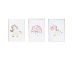 Set van 3 Schilderijen Crochetts Multicolour Hout MDF 33 x 43 x 2 cm Regenboog Eenhoorn (3 Onderd...