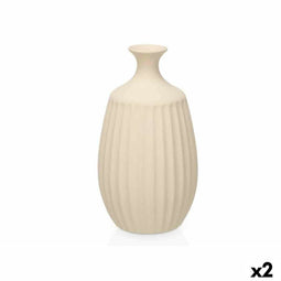 Vaas Beige Keramisch 21 x 39 x 21 cm (2 Stuks) Strepen