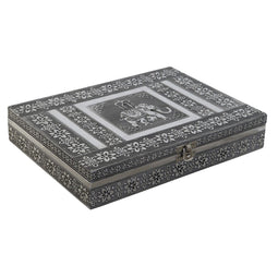 Doos-Juwelenkistje DKD Home Decor Zilverkleurig Hemelsblauw Hout Aluminium 27,5 x 20 x 5,4 cm