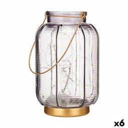 Led-lantaarn Strepen Grijs Gouden Glas 13,5 x 22 x 13,5 cm (6 Stuks)