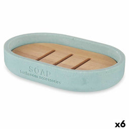 Zeepschaal Blauw Hars Bamboe 12,5 x 2,5 x 8,5 cm (6 Stuks)