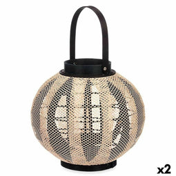 Kaarshouder Lykta Met handvat Beige Hout Stof 30 x 30 x 30 cm (2 Stuks)