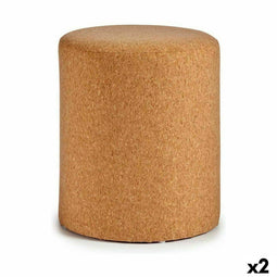 Poef Bruin Kurk Hout MDF 34 x 39 x 34 cm (2 Stuks)