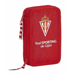 Dubbele etui Real Sporting de Gijón Rood 12.5 x 19.5 x 4 cm (28 Onderdelen)
