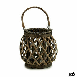 Kaarshouder Grijs Bruin vlechtwerk Glas 29,5 x 24 x 22 cm (6 Stuks)