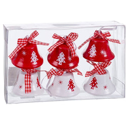 Kerstversiering Wit Rood Bel 4,5 cm (6 Stuks)