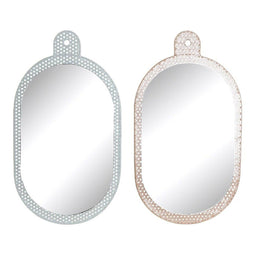 Wandspiegel DKD Home Decor 22 x 1,5 x 40 cm Kristal Roze Metaal Wit (2 Stuks)