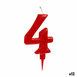 Kaars Rood Verjaardag Cijfer 4 (12 Stuks)